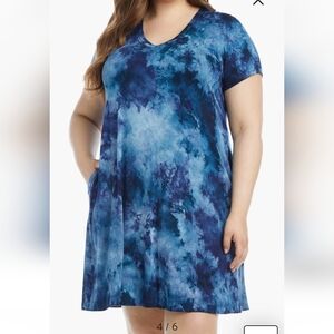 Karen Kane Quinn Dress With Pockets Blue Tie DyeMidi Dress Size 0X